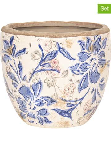 Clayre & Eef 2er-Set: Blumentöpfe in Blau/ Beige - (H)11 x Ø 13 cm