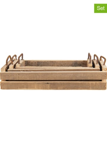 Clayre & Eef 3-delige set: dienbladen naturel