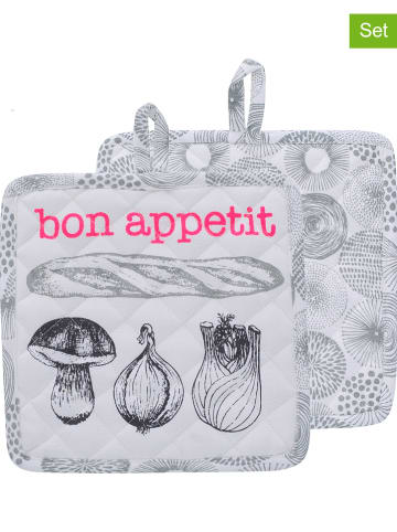 Overbeck and Friends 2-delige set: pannenlappen "Bon Appetit" grijs - (L)20 x (B)20 cm