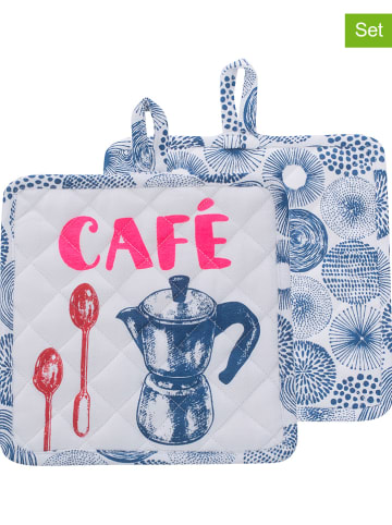 Overbeck and Friends 2er-Set: Topflappen "Café" in Blau/ Pink - (L)20 x (B)20 cm