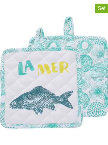Overbeck and Friends 2-delige set: pannenlappen "La Mer" turquoise - (L)20 x (B)20 cm