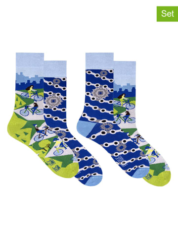 Spox Sox 2-delige set: sokken "Bicycles" blauw/groen