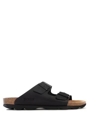BACKSUN Leren slippers "Bali" zwart