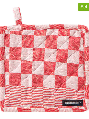 DDDDD 2-delige set: pannenlappen "Barbecue" rood - (L)21 x (B)21 cm