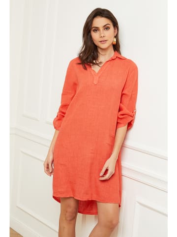 La Compagnie Du Lin Leinen-Kleid "Basta" in Koralle