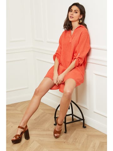 Fleur de Lin Leinen-Kleid "Basta" in Koralle