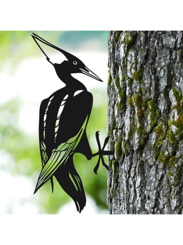 Garden Metal Arts Dekoracja "Woodpecker" w kolorze czarnym na drzewo - 17 x 30 cm