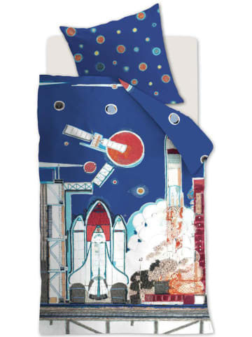 Hanneke de Jager Renforcé beddengoedset "Rocket Ship" blauw/meerkleurig