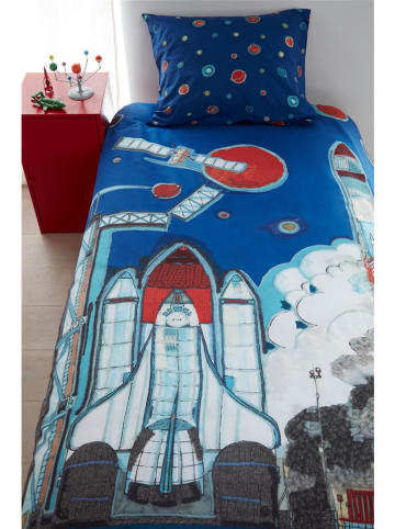 Hanneke de Jager Renforcé-Bettwäsche-Set "Rocket Ship" in Blau/ Bunt
