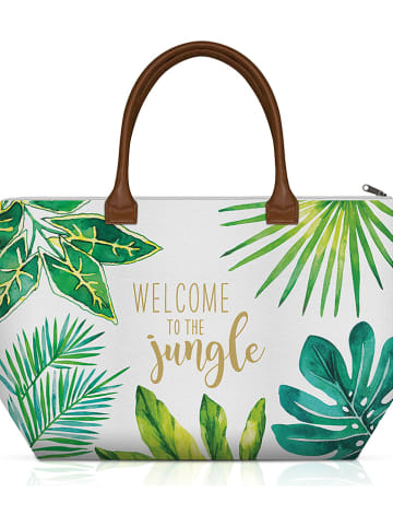 ppd Shopper bag "Jungle" w kolorze zielono-białym - 55 x 38 x 16 cm