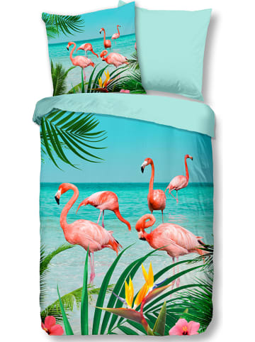 Pure Microvezel beddengoedset "Flamingo" turquoise/meerkleurig