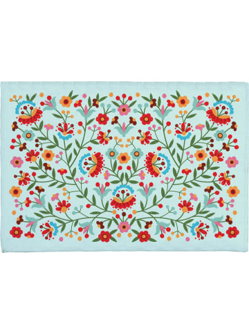 Folkifreckles Badmat "Mexican Flowers" turquoise/meerkleurig - (L)60 x (B)40 cm
