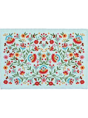 Madre Selva Badvorleger "Mexican Flowers" in Türkis/ Bunt - (L)40 x (B)60 cm