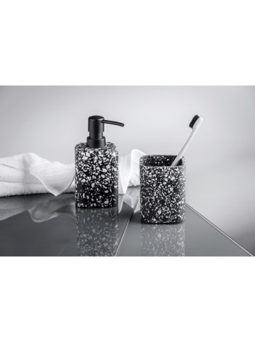 Wenko 2-delige set: tandenborstelbeker "Terrazzo " zwart - (B)8 x (H)10,5 x (D)8 cm