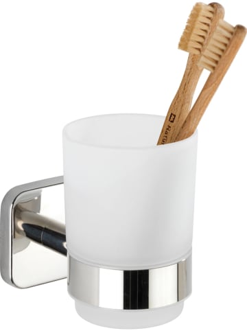 Wenko Zahnputzbecher "Mezzano" in Silber/ Weiß - (B)7 x (H)9,5 x (T)10,5 cm