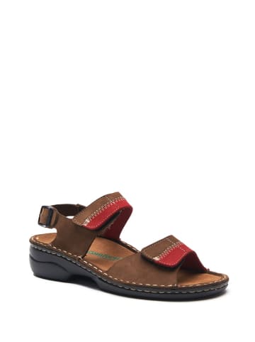 Comfortfusse Leder-Sandalen in Braun/ Rot