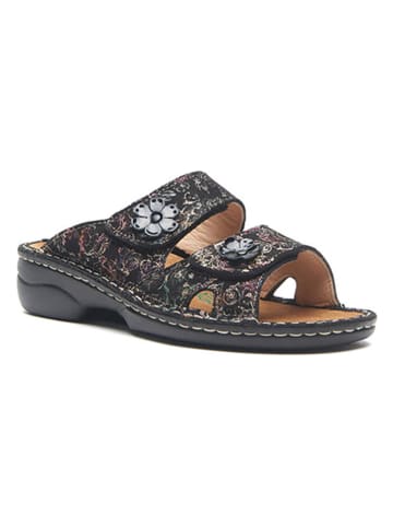 Comfortfusse Leder-Pantoletten in Schwarz/ Bunt