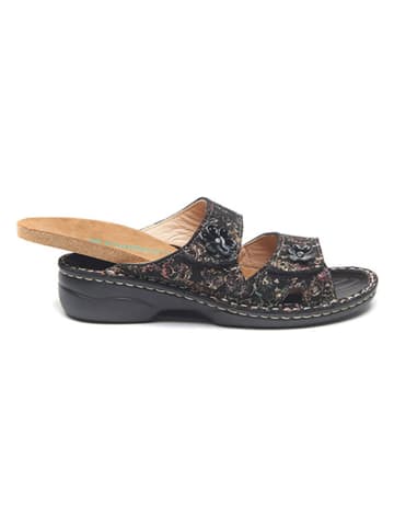 Comfortfusse Leren slippers zwart/meerkleurig