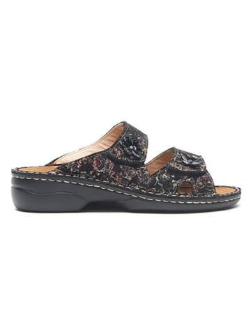 Comfortfusse Leren slippers zwart/meerkleurig
