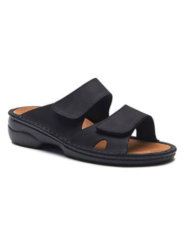 Comfortfusse Leren slippers zwart