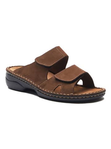 Comfortfusse Leren slippers bruin