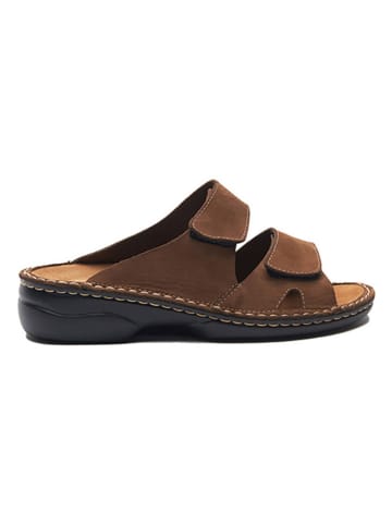 Comfortfusse Leren slippers bruin