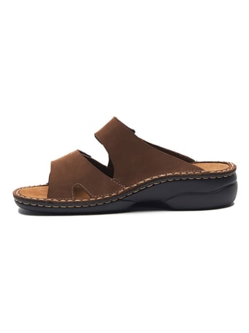 Comfortfusse Leren slippers bruin