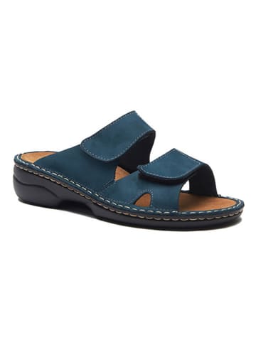 Comfortfusse Leder-Pantoletten in Blau
