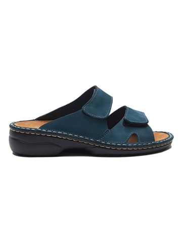 Comfortfusse Leder-Pantoletten in Blau