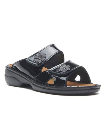 Comfortfusse Leder-Pantoletten in Schwarz