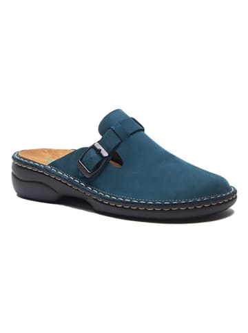 Comfortfusse Leder-Clogs in Blau