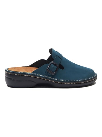 Comfortfusse Leder-Clogs in Blau
