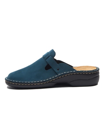 Comfortfusse Leder-Clogs in Blau