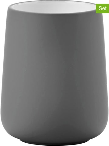 Zone Denmark 2er-Set: Zahnputzbecher "Nova" in Grau - (H)10 x Ø 8 cm