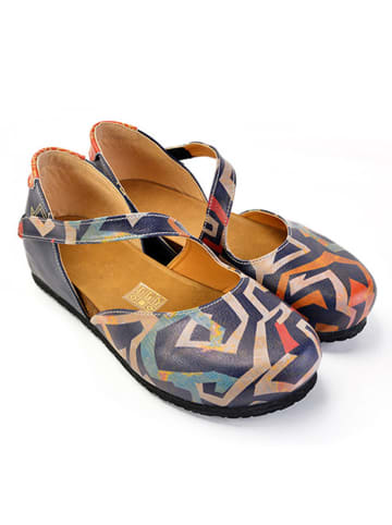 Goby Leder-Ballerinas in Dunkelblau/ Bunt