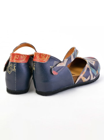 Goby Leder-Ballerinas in Dunkelblau/ Bunt