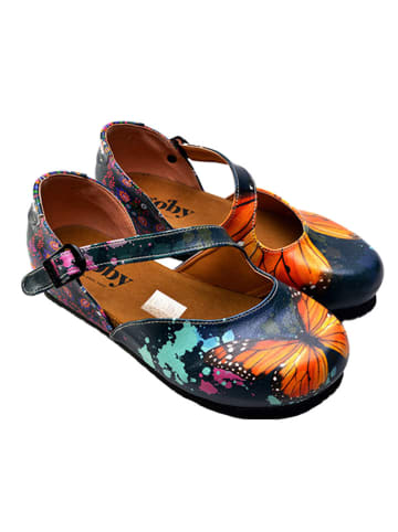 Goby Leder-Ballerinas in Dunkelblau/ Bunt