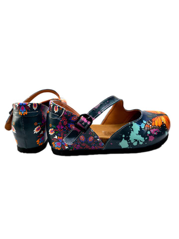 Goby Leder-Ballerinas in Dunkelblau/ Bunt