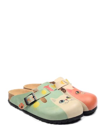 Calceo Clogs in Mint/ Beige/ Bunt