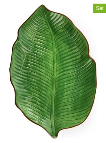 Trendy Kitchen by EXCÉLSA 6er-Set: Servierplatten "Foliage" in Grün - (L)27 cm