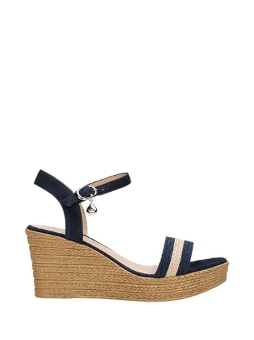 Wojas Leren sleehaksandalen donkerblauw/beige