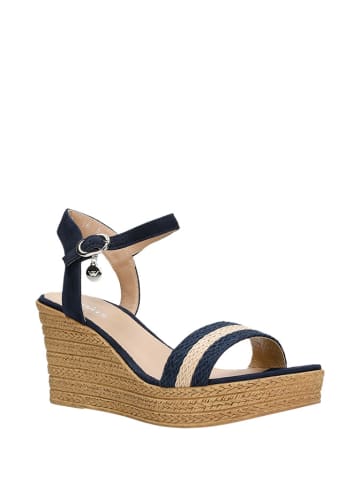 Wojas Leder-Keilsandaletten in Dunkelblau/ Beige