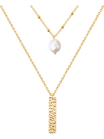 Perldesse Vergold. Halskette mit Perle und Anhänger - (L)43 cm