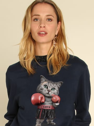 WOOOP Sweatshirt "Boxing Cat" in Dunkelblau