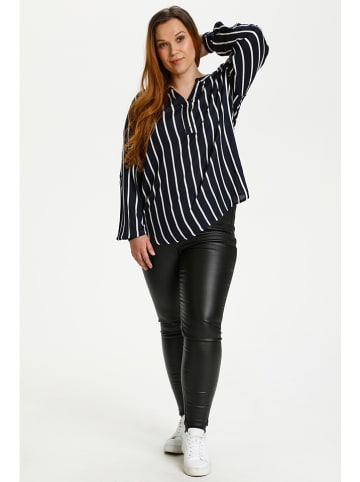KAFFE curve Bluse "Sida" in Dunkelblau/Weiß