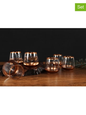 Hermia 6-delige set: glazen transparant/roségoudkleurig - 250 ml