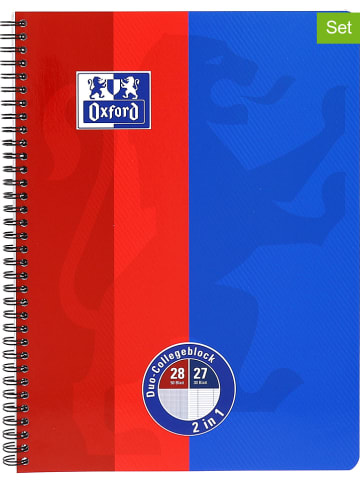 Oxford 2-delige set: 2-in-1 duo-collegeblokken "Touch - Liniatuur 27 en 28" rood/blauw