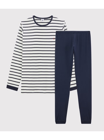 PETIT BATEAU Pyjama in Dunkelblau/ Creme