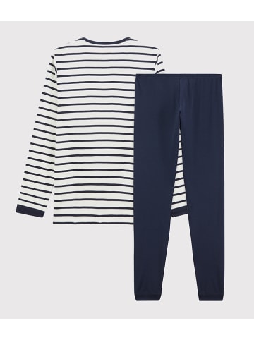 PETIT BATEAU Pyjama in Dunkelblau/ Creme