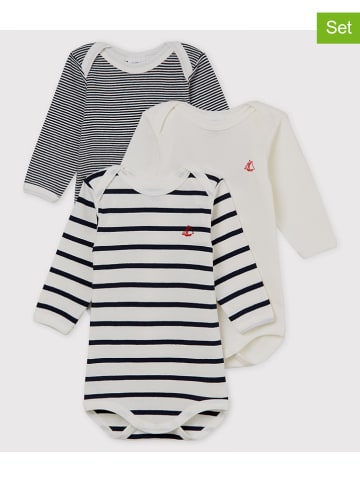 PETIT BATEAU 3er-Set: Bodys in Dunkelblau/ Creme